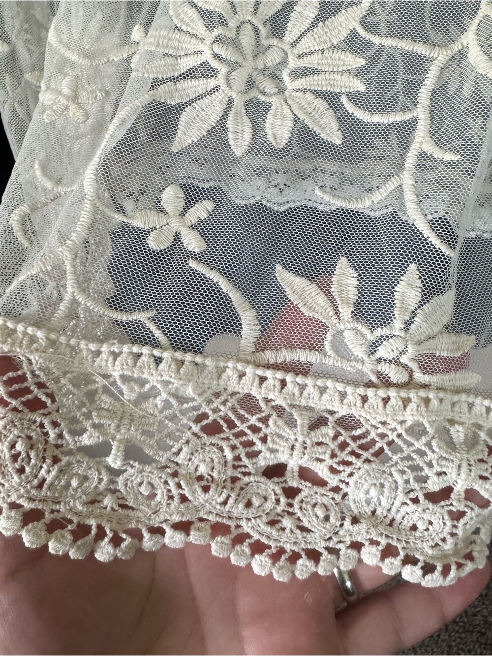 Upcycled Cream Lace Crochet Maxi Skirt Western Boho - Picture 3 of 8